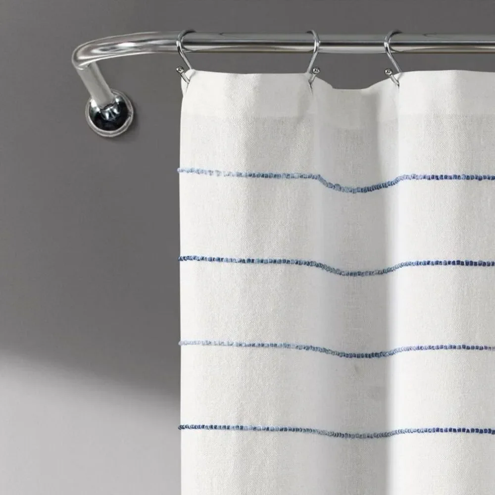Lush Decor - Ombre Striped Yarn Dyed Cotton Shower Curtain Whit Blue